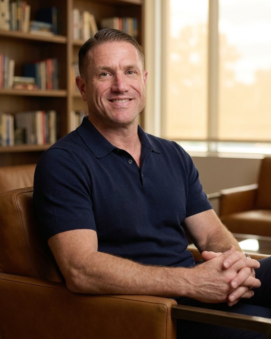 J. Michael Fischer Jr., relaxed in an office lounge