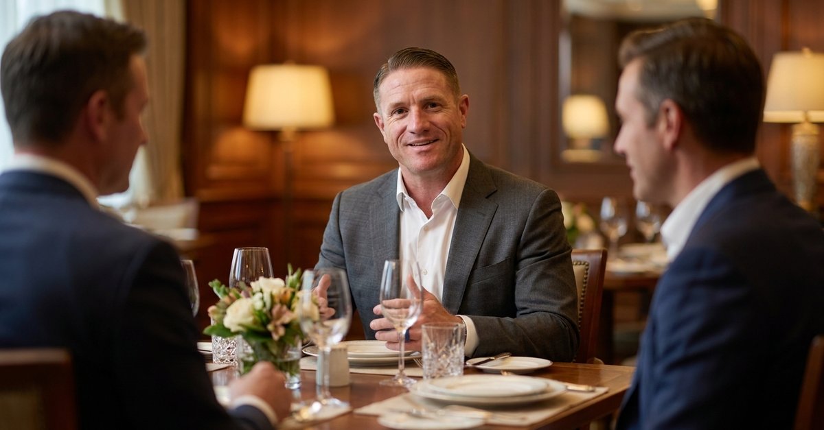 J. Michael hosting a dinner conversation